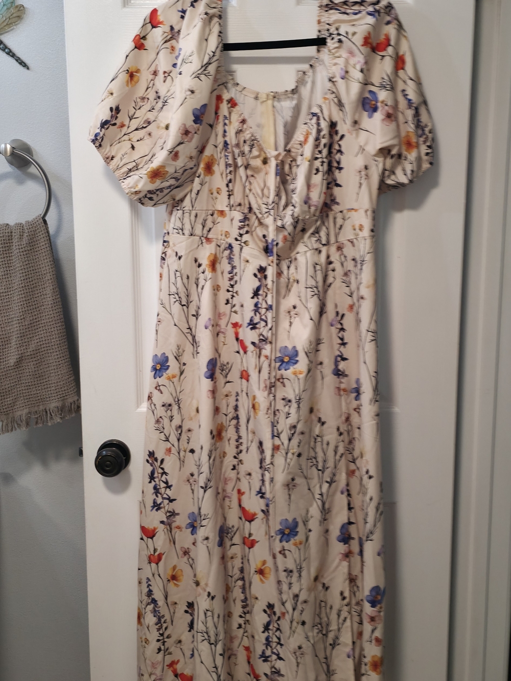 Floral Puff-Sleeve Maxi Dress - Cream
